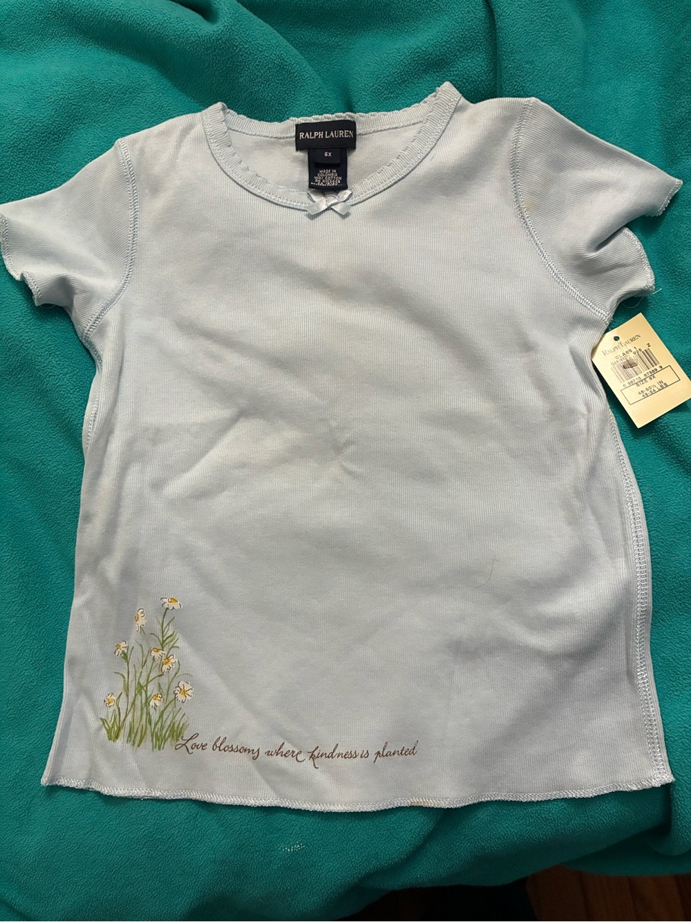 Ralph Lauren Light Blue Girls' Tee with Daisy Graphic